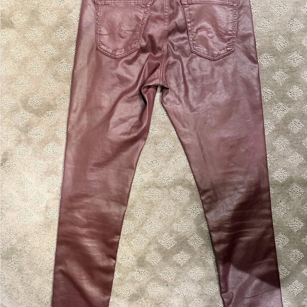 Women's Burgundy Leather Coated Jeans